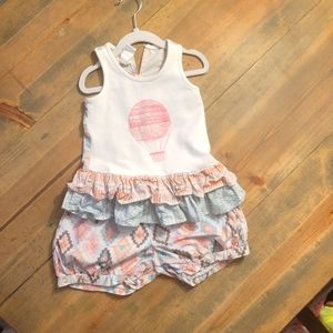 Mabel & Honey Mixed media two piece bubble shorts set with ruffle top